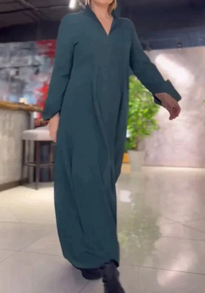 Damen elegantes und lässiges Hemdkleid mit Seitentaschen Fudus