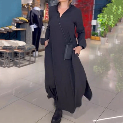 Damen elegantes und lässiges Hemdkleid mit Seitentaschen Fudus