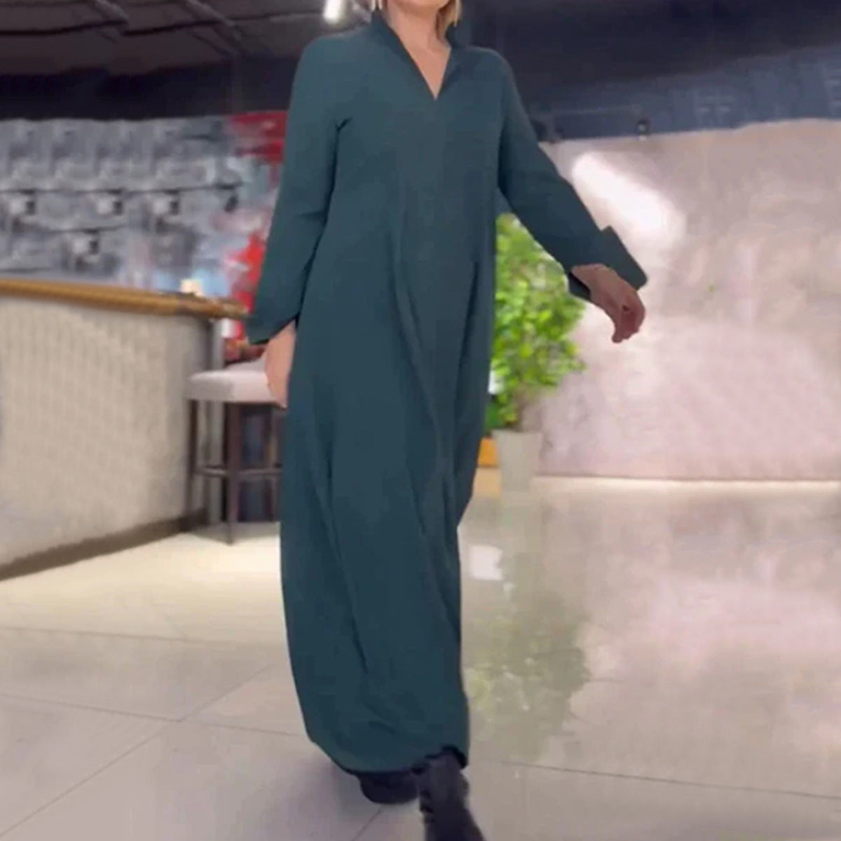 Damen elegantes und lässiges Hemdkleid mit Seitentaschen Fudus