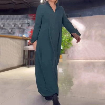 Damen elegantes und lässiges Hemdkleid mit Seitentaschen Fudus