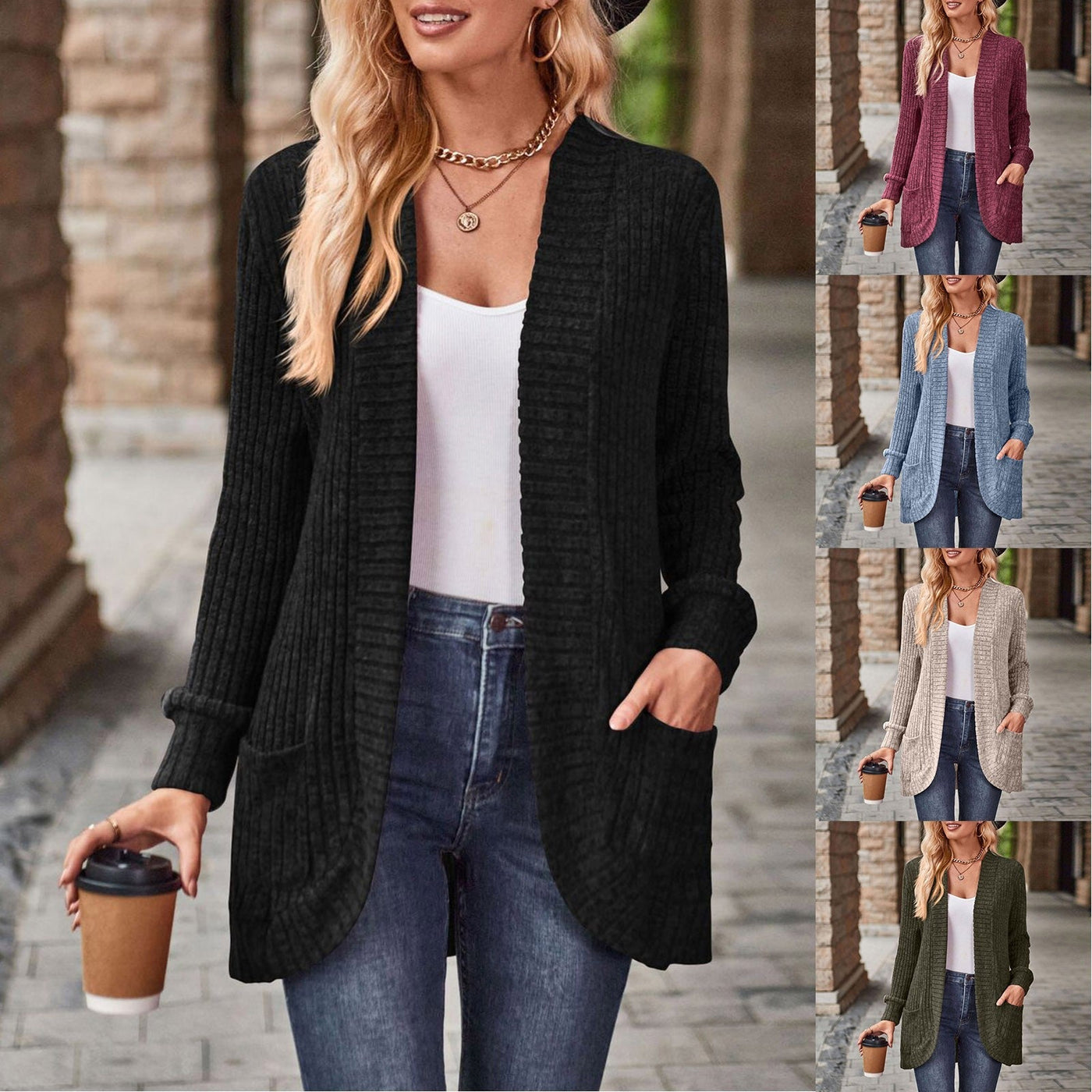 Sigrid - Hohle Aus Öffnen Sie Vorderseite Strickjacke