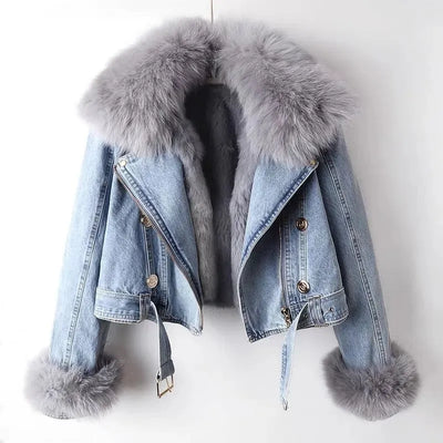Hilde - Schlank Passform Denim Mit Pelzfütterung