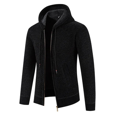 Gefütterte Herren Strickjacke Mit Kapuze | Winterjacke Mit Reißverschluss