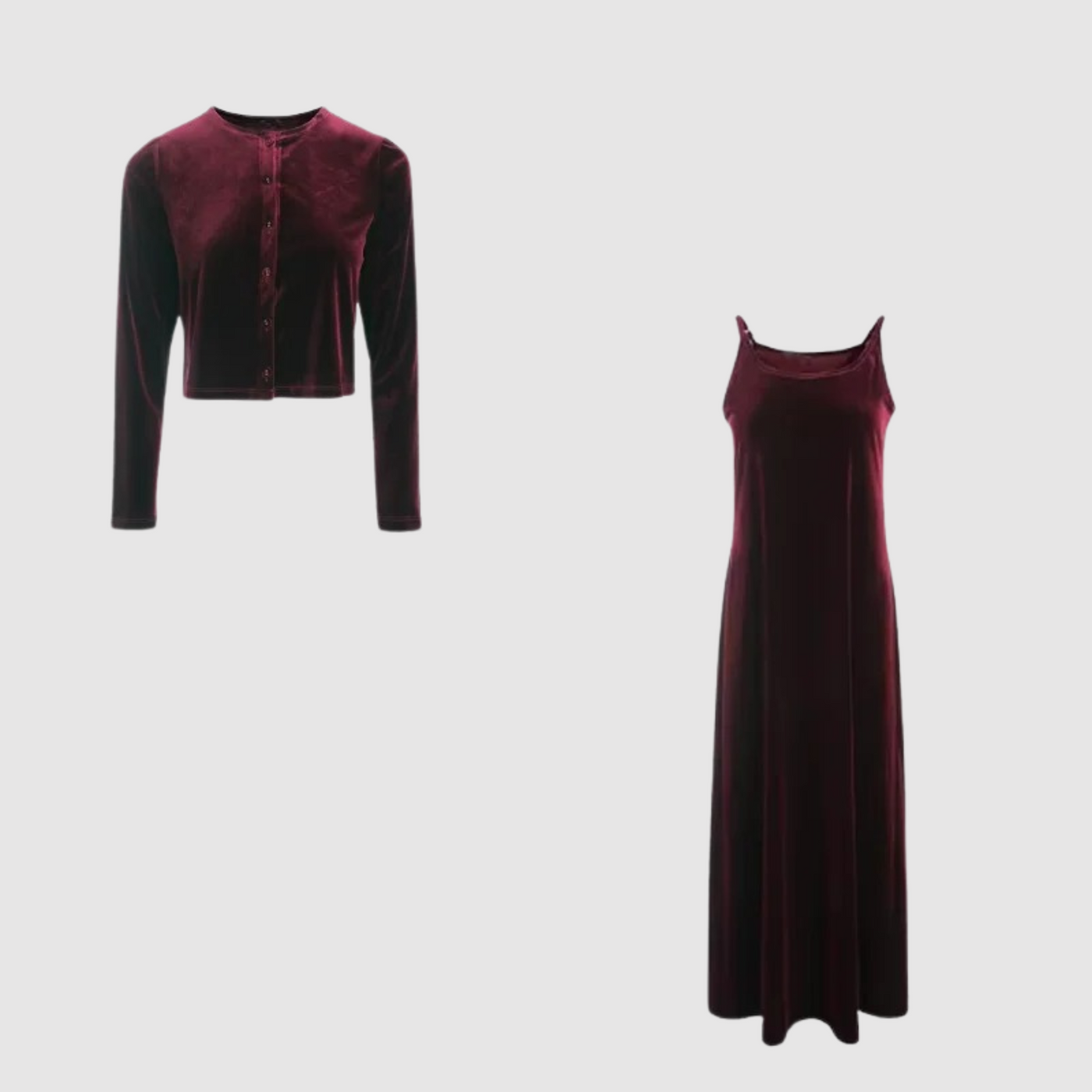 Jane - Elegantes Set aus Strickjacke und Kleid mit luxuriösen Samtträgern