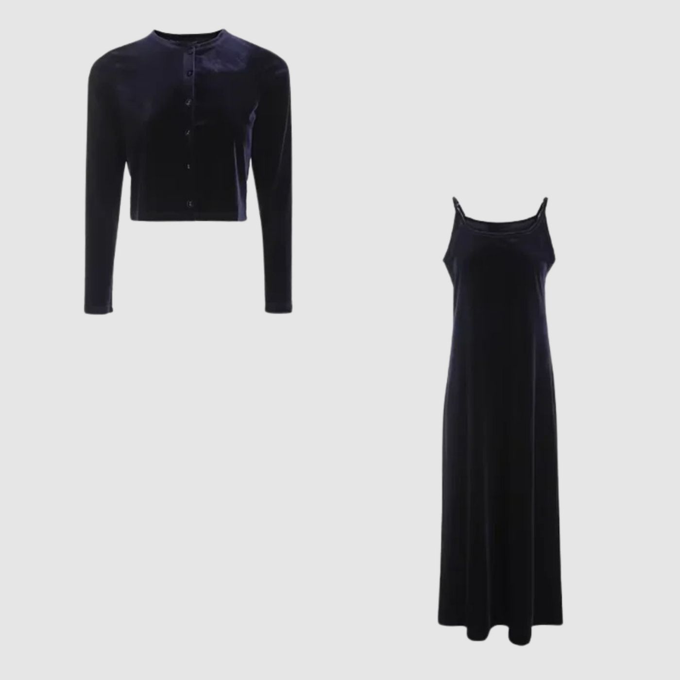 Jane - Elegantes Set aus Strickjacke und Kleid mit luxuriösen Samtträgern