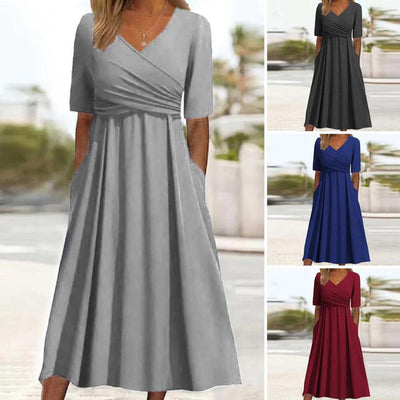 Nitha – Kurzarmkleid mit V-Ausschnitt und Kreuzfalten