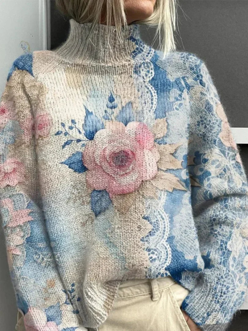 Rose - Rollkragenpullover mit Spitze