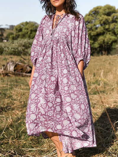 Janna - Midi Blumenkleid Mit V Ausschnitt