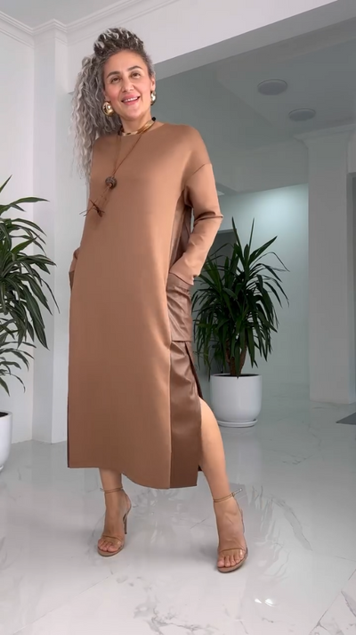 Millie - Leder Patchwork Kleid Mit Taschen
