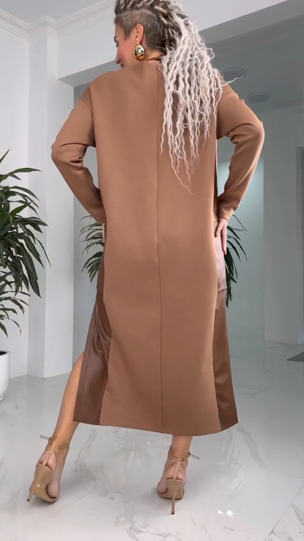 Millie - Leder Patchwork Kleid Mit Taschen