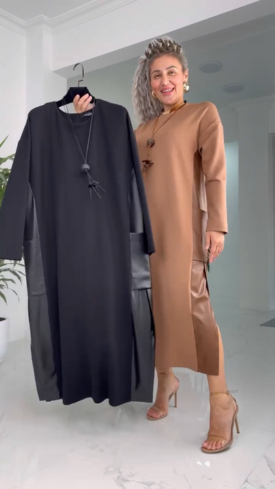 Millie - Leder Patchwork Kleid Mit Taschen
