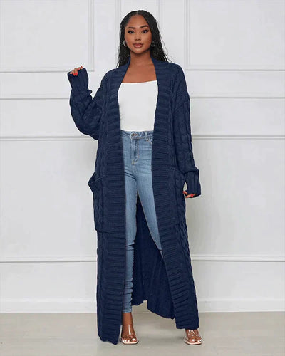 Theodora - Trendy V-Ausschnitt Lässige lange Strickjacke