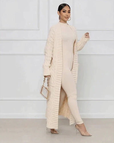 Theodora - Trendy V-Ausschnitt Lässige lange Strickjacke
