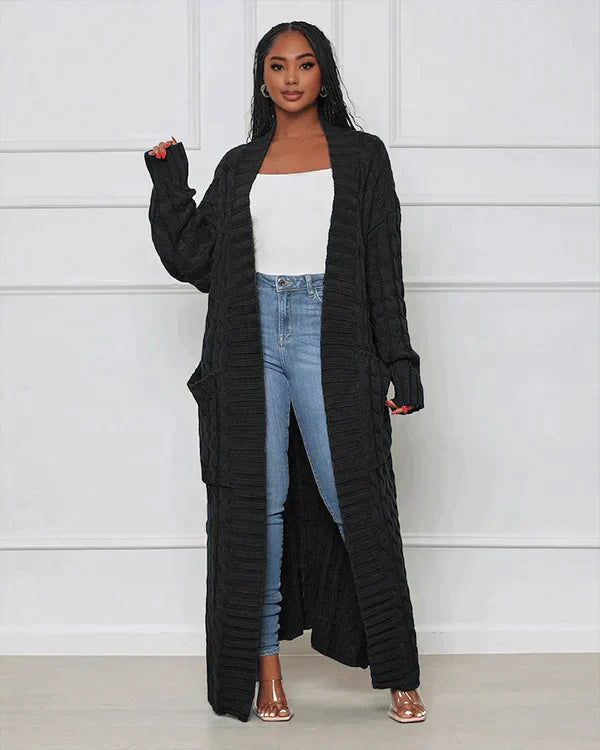 Theodora - Trendy V-Ausschnitt Lässige lange Strickjacke