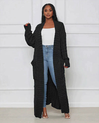 Theodora - Trendy V-Ausschnitt Lässige lange Strickjacke