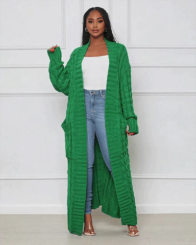 Theodora - Trendy V-Ausschnitt Lässige lange Strickjacke