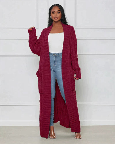 Theodora - Trendy V-Ausschnitt Lässige lange Strickjacke