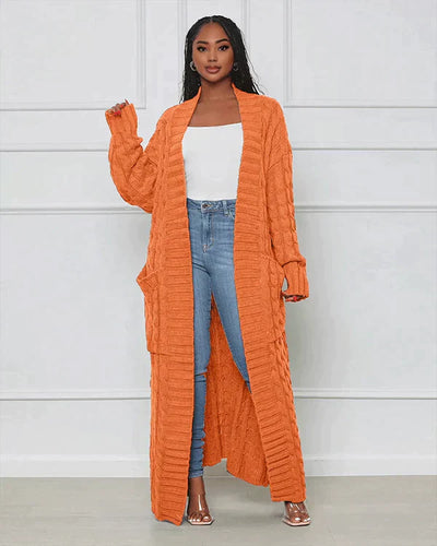 Theodora - Trendy V-Ausschnitt Lässige lange Strickjacke
