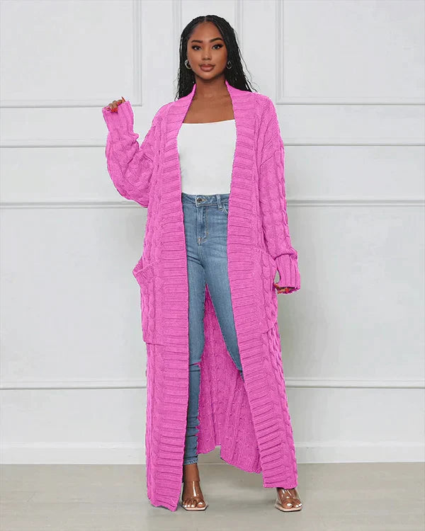 Theodora - Trendy V-Ausschnitt Lässige lange Strickjacke