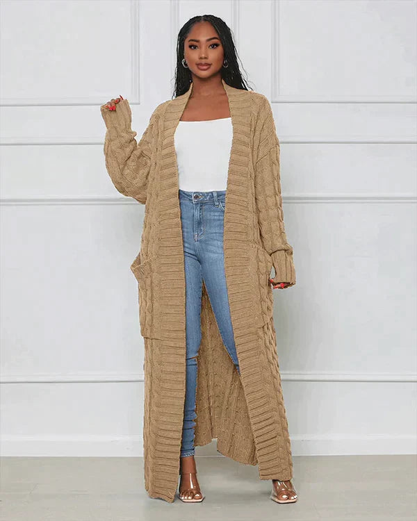 Theodora - Trendy V-Ausschnitt Lässige lange Strickjacke