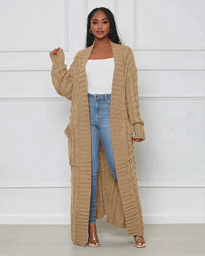 Theodora - Trendy V-Ausschnitt Lässige lange Strickjacke