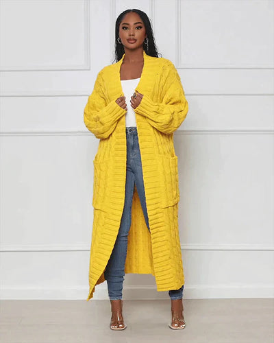 Theodora - Trendy V-Ausschnitt Lässige lange Strickjacke