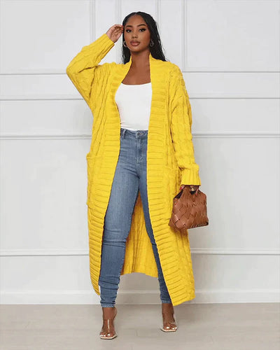 Theodora - Trendy V-Ausschnitt Lässige lange Strickjacke