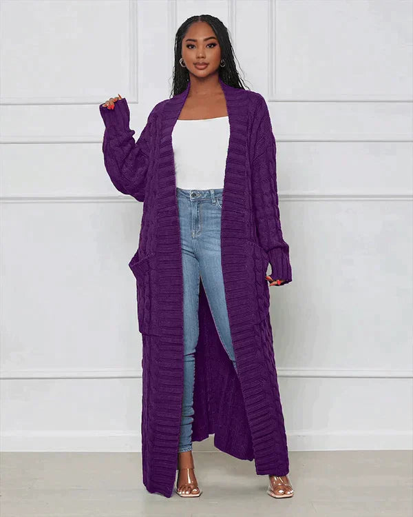 Theodora - Trendy V-Ausschnitt Lässige lange Strickjacke