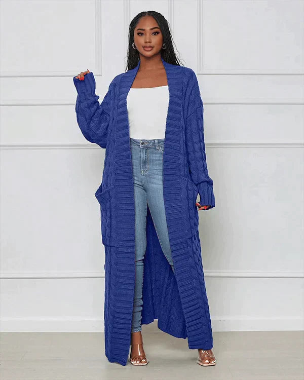 Theodora - Trendy V-Ausschnitt Lässige lange Strickjacke