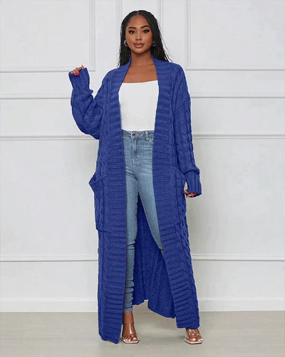 Theodora - Trendy V-Ausschnitt Lässige lange Strickjacke